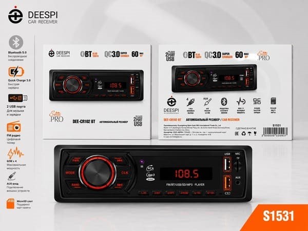 Автомагнитола DEESPI DEE-CR102BT 2USB/BT/TF/FM/ISO/4RCA 1