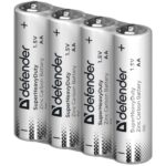 Батарейка солевая R6-4S АА, шринк, 4 шт., Zinc DEFENDER