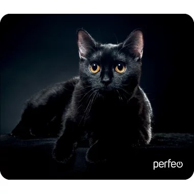 Perfeo Коврик для компьютерной мыши кошка черная Рис.21 (180*220*2) ткань+резиновое основание 1