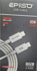 Кабель EPILSO EPD-C1000, USB-C вилка - USB-C вилка,  1 м, 60Вт, белый (1/100)