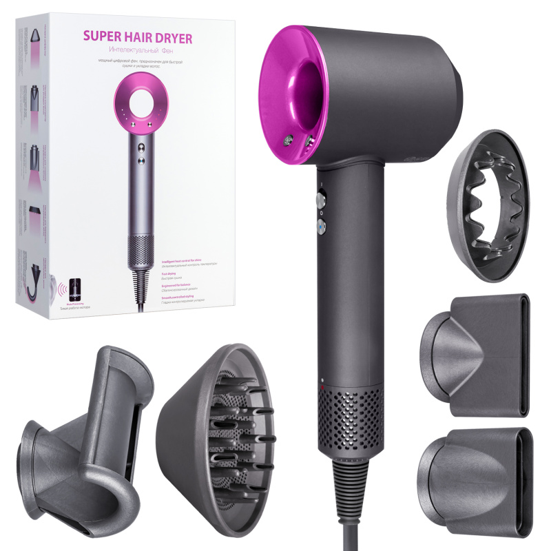 Набор фен SUPER HAIR DRYER Серый с розовым (6 в 1) 3M (10шт/кор) IS966173 1 Набор фен SUPER HAIR DRYER Серый с розовым (6 в 1) 3M (10шт/кор) IS966173 1