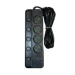 Amper сетевой фильтр, 4,0м, 4 розетки, 10А, 2500 Вт, 2usb, 1Type-C, 4кн, черный.