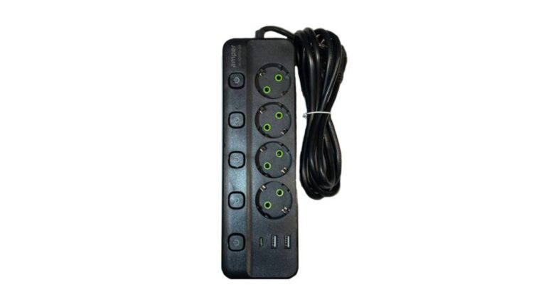 Amper сетевой фильтр, 4,0м, 4 розетки, 10А, 2500 Вт, 2usb, 1Type-C, 4кн, черный. 1