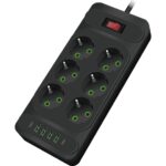 Amper сетевой фильтр, 4,0м, 6 розеток, 10А, 2500 Вт, 2usb, 2Type-C, 1кн, черный.