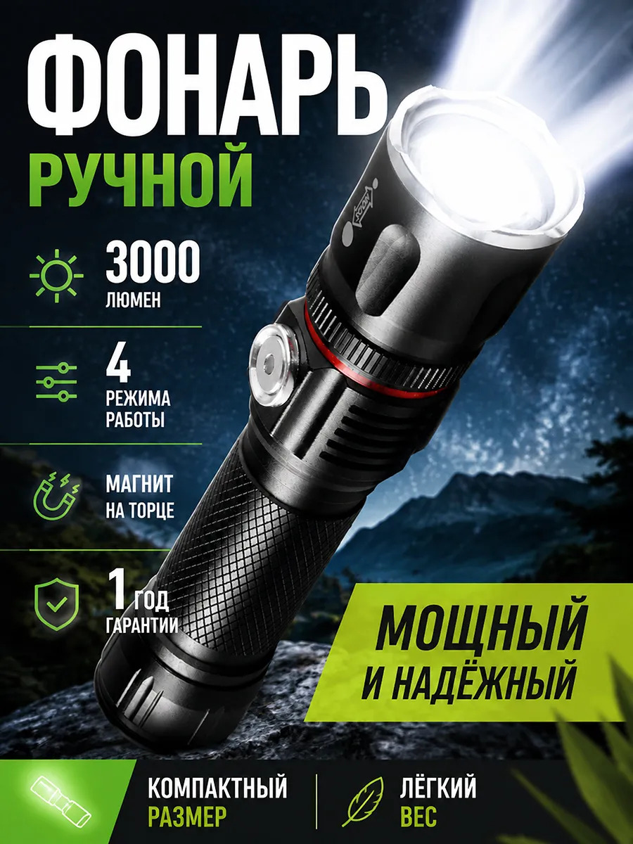 Фонарь ручной аккумуляторный с магнитом Led 18650 (SBF-MP-916) 1 Фонарь ручной аккумуляторный с магнитом Led 18650 (SBF-MP-916) 1